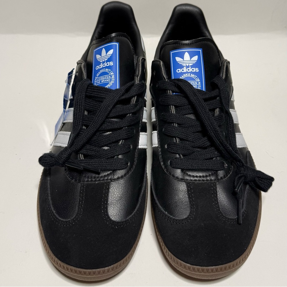 Adidas Black and White SAMBA Sneakers with Blue Accents